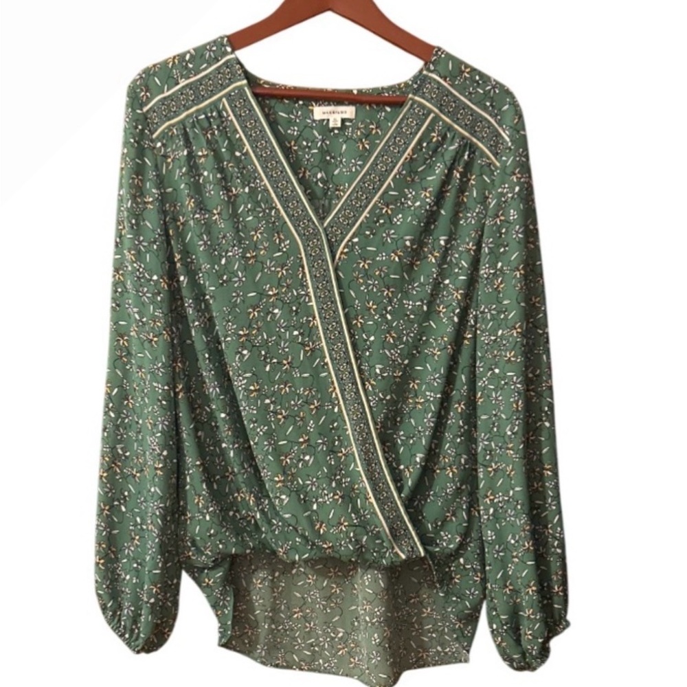 Max Studio V-Neck Faux Wrap High-Low Waist Floral Blouse - Size XL